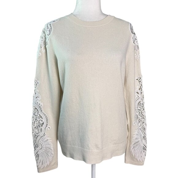 Ted Baker London "Shelsin" Lace-Inset Sweater in Cream Women's Size 10 (TB-4) - Picture 5 of 14